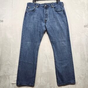 Levi Strauss Co Mens 501 Button Fly Jeans W38 L32 Blue Denim Straight Leg